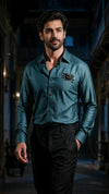 Bottle Green Embellished Bhagalpuri Silk Shirt