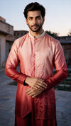 Brick red asymmetric ombre kurta  set