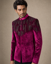 Wine Cascade Velvet Indo-Western Set