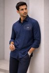 Navy Blue Galaxy Embroidered Shirt