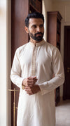 Cream Cotton Silk Embroidered Kurta Set