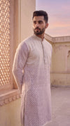 Cream Textured Cotton Ombre Kurta Set