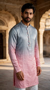 Pink to grey ombre kurta set