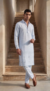 Powder Blue Embroidered Linen Kurta Set