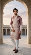 Reverse pleat tan ombre kurta set