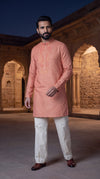Salmon pink Kantha work kurta  set