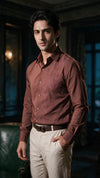 Tonal Embroidered Cotton Silk Shirt