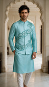 Embroidered Turquoise jacket set