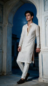 White Ombre Textured Zari Embroidered Kurta set