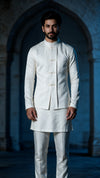 White mandarin button Jacket set