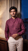 Wine Tonal Embroidered Cotton Silk Shirt